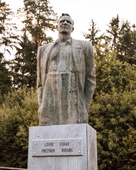 A monument to Prežihov Voranc (Lovro Kuhar) in his home Koroška setting