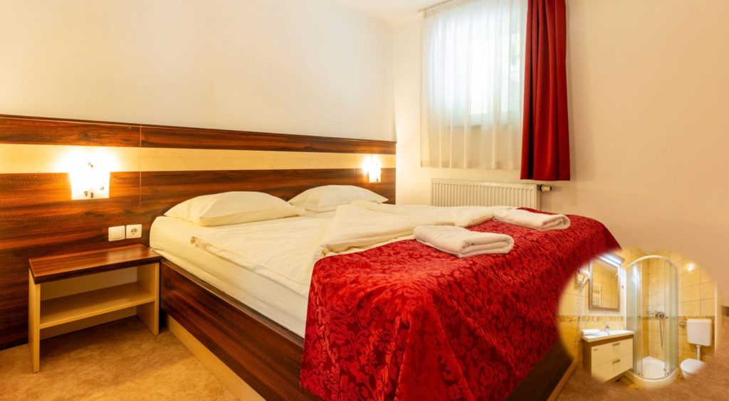 A beautifully furnished bedroom with a private bathroom