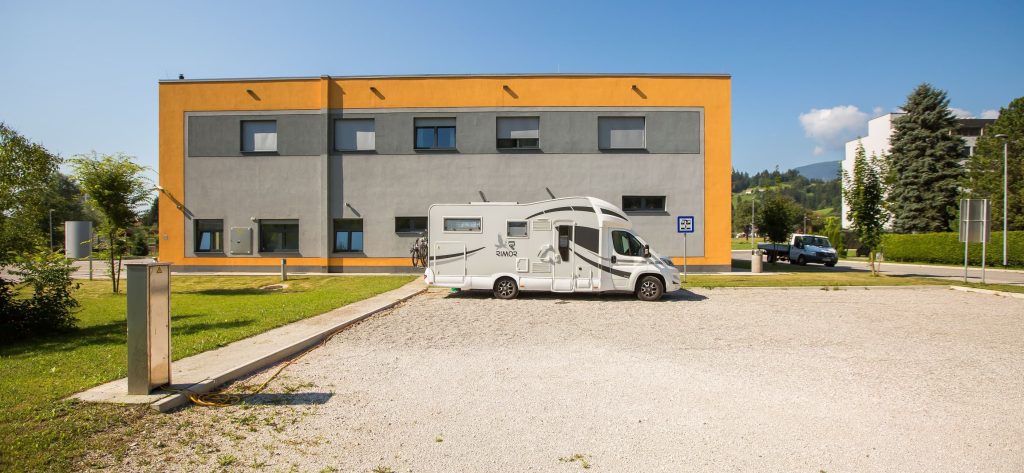 The hostel also features a designated motorhome parking area.