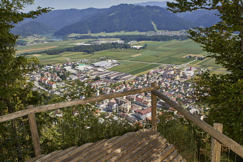 Panoramic view of Radlje ob Dravi from the viewpoint above the town.