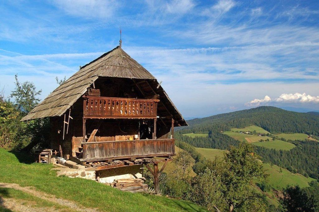 Janeževa kašča – a typical example of traditional Koroška folk architecture and part of the protected Janež homestead.