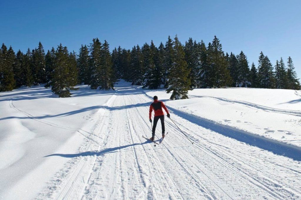 Cross-country skiing on maintained trails at Kope.