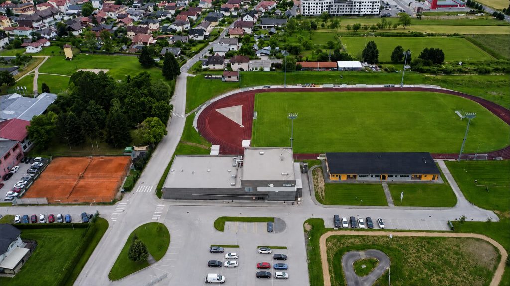 Aerial view of the sports and recreation area.